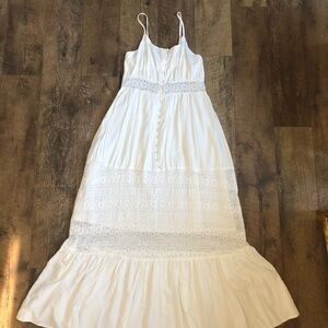 Hekka Women’s Lace Button Up Spaghetti Strap Boho Maxi Dress White L